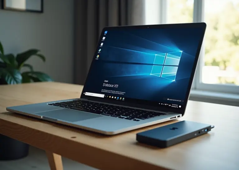 Ноутбук с Windows 11, внешний SSD и USB‑накопитель для восстановления, на экране индикатор создания системного образа